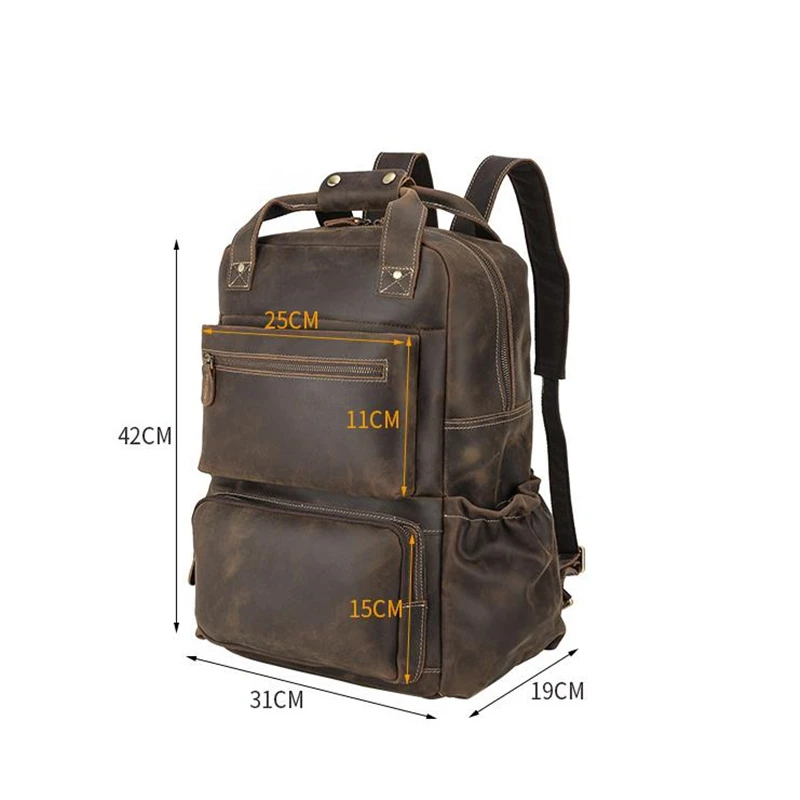 Мужской вместительный рюкзак из натуральной кожи винтажный деловой ручной