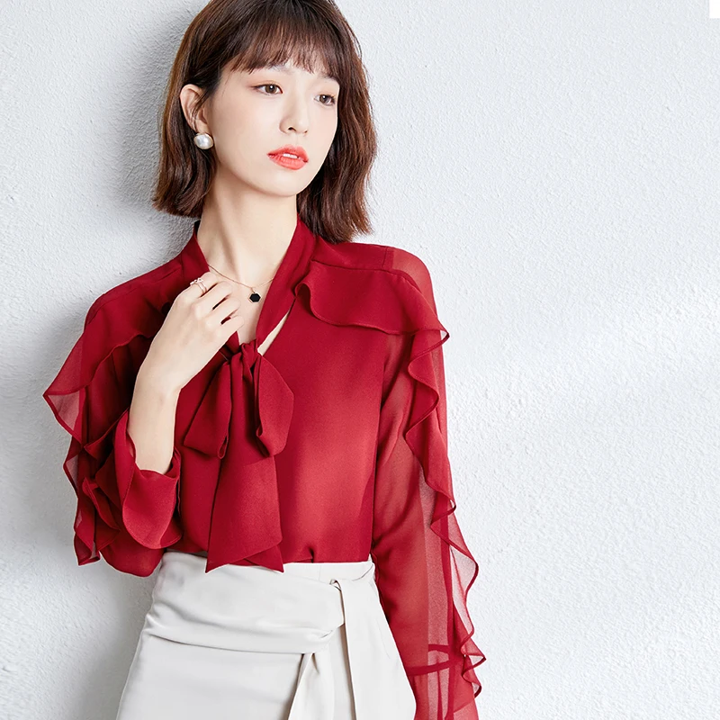 

Women Clothes 2021 Bow Tops Shirts Korean Style Loose Chiffon OL Blouses Female Spring Blusas poleras mujer Streetwear 1083