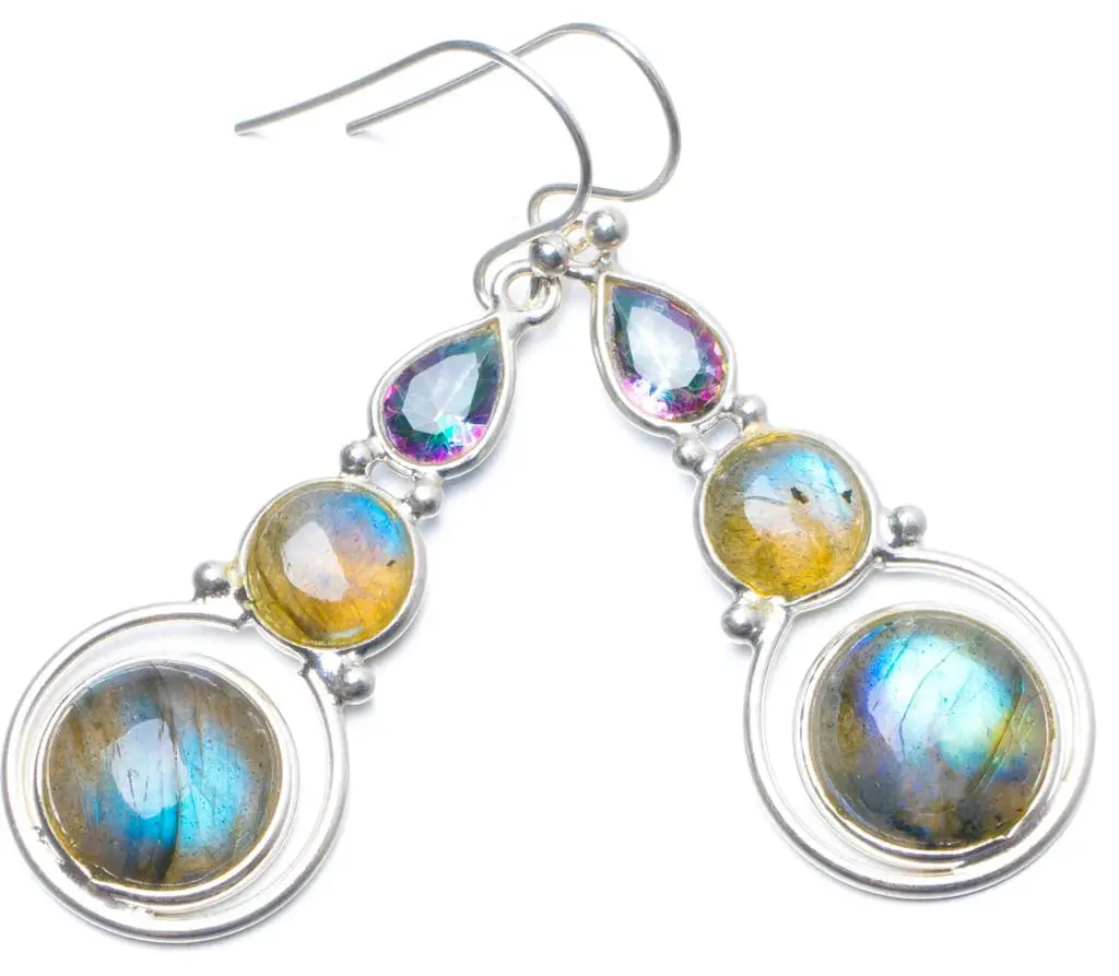 Натуральный синий огонь Лабрадорит ручной работы Уникальные 925 пробы серебряные