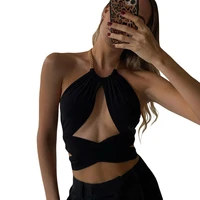 fashion chain strappy cross over front cut out camis halter neck crop tops summer clothes for women chic backless club party