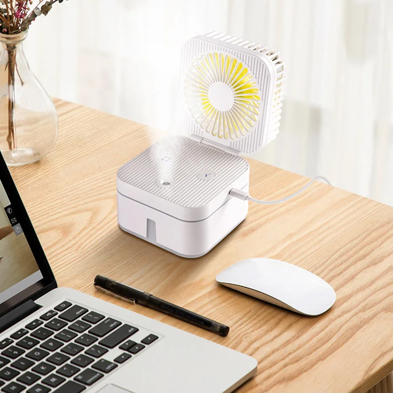 

3 in 1 Mini Desktop Humidifier Low Noisy Angle Adjustable Fan with Night Light XR-Hot