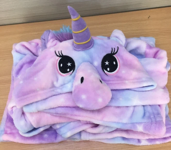

Autumn Winter Kids Sleepwear Robe Flannel Unicorn Hooded Bathrobe For Boys Girls Teenagers Kigurumi Animal Pajamas For Children