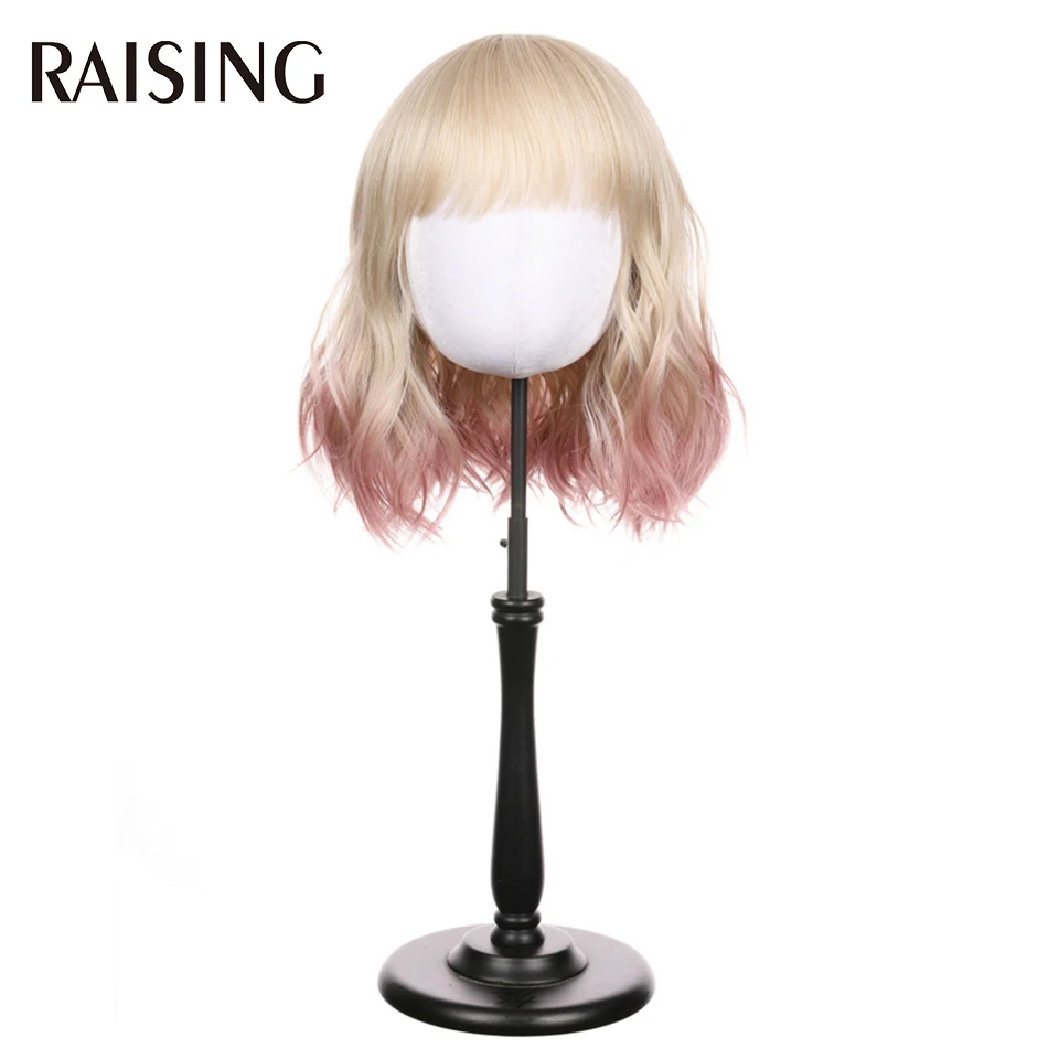 

Raising Synthetic Bob Full Machine Wigs Body Wave Hair Wig With Bangs Wholesale Short Culry Hair Wigs For Black Women 12 Inches