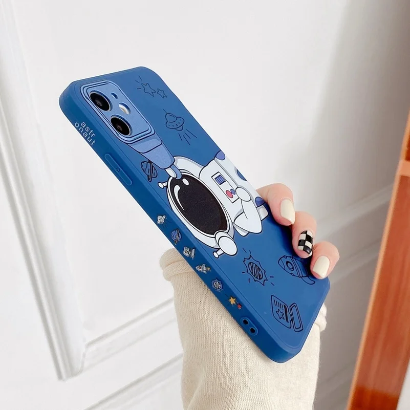 Cartoon Cute Astronaut Spaceship Cover for iPhone 7 8 Plus X Xs Xr SE 2 Soft Silicone TPU Case for iPhone 13 11 12 Pro Max Mini