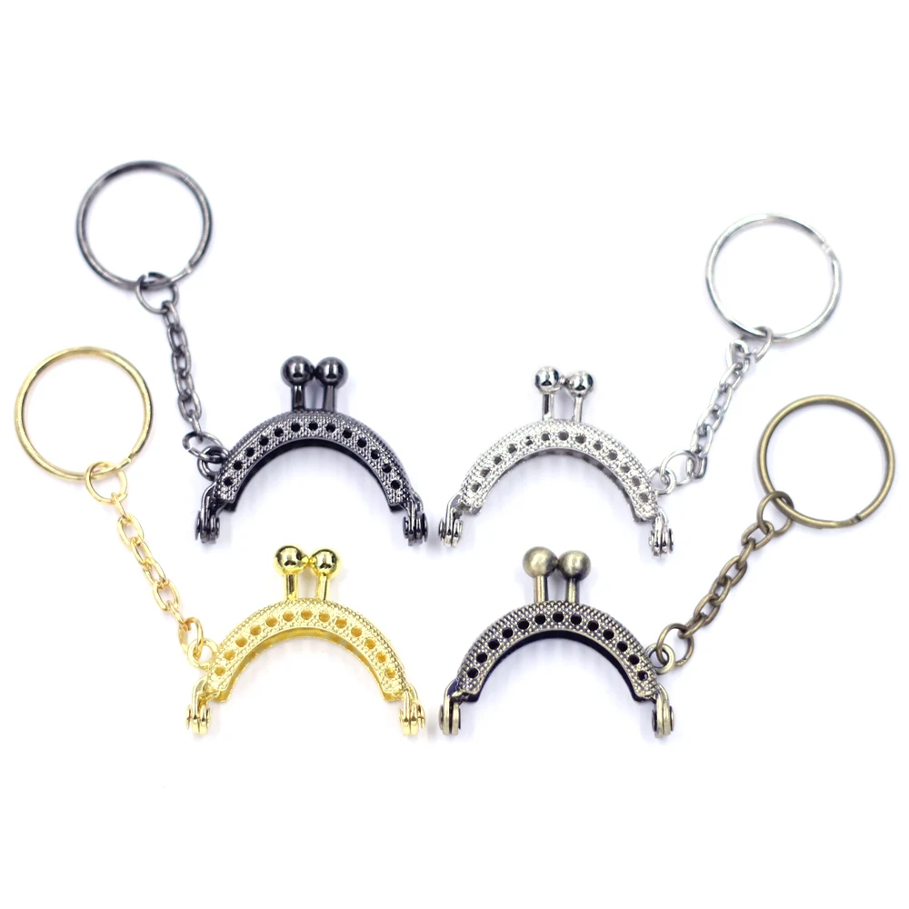 

10PCS Metal Arch Bag Frame Kiss Clasps Grid Embossed Clutch Coins Purse Handbag Change Handle Lock Hardware with Key Ring 4cm