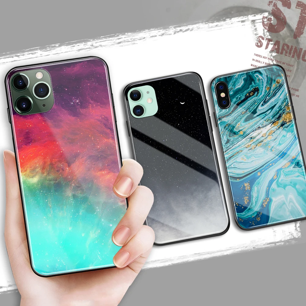 Мраморный чехол для iPhone 6 6S Plus 7 8 из закаленного стекла с градиентом X XR XS Max 11 Pro