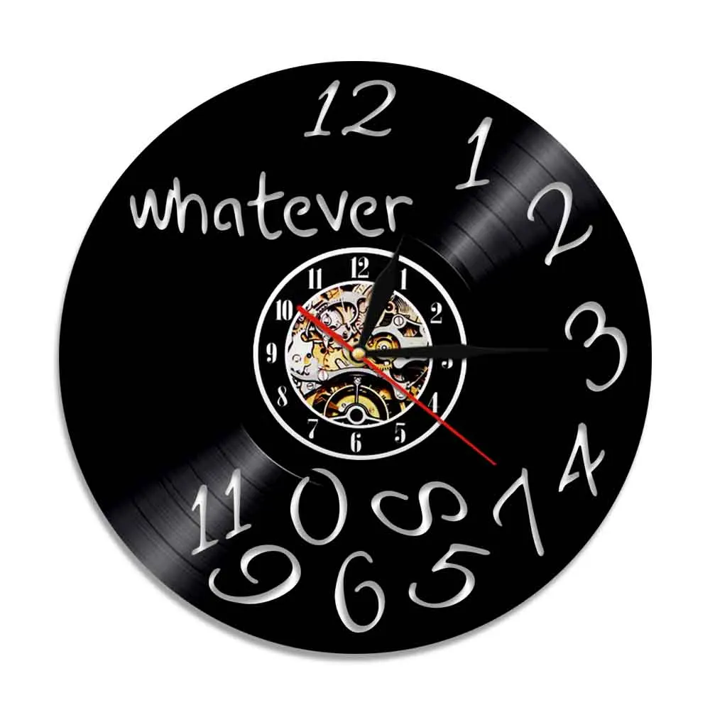 Whatever I'm Late Anyway Inspirational Quote Vinyl LP Wall Clock Silent Quartz Clock Watch Office Decor Procrastinators Gift
