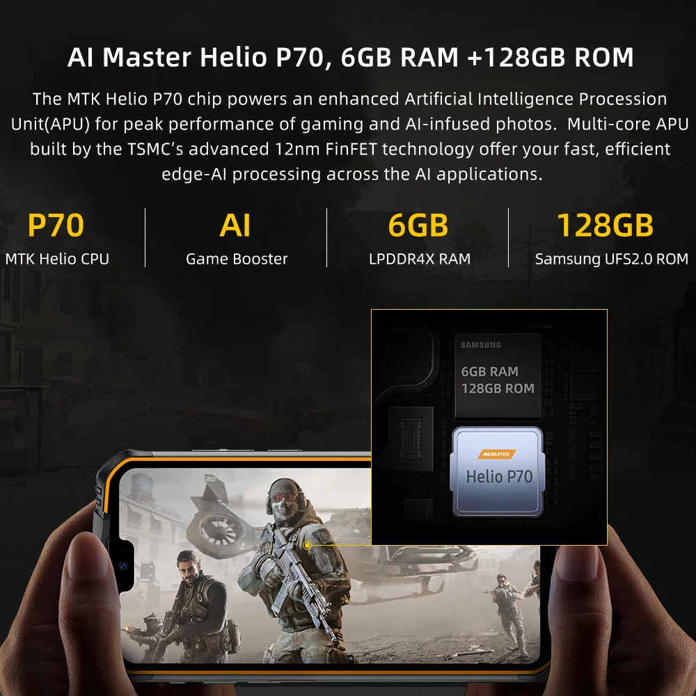 IP68 Waterproof DOOGEE S68 Pro Rugged Phone Wireless Charge NFC 6300mAh 12V2A Charge 5.9 inch FHD+ Helio P70 Octa Core 6GB 128GB