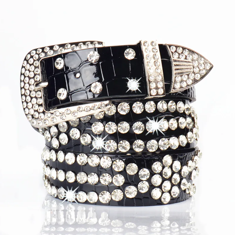 

Fashion rhinestone genuine leather belts for women Luxury Pin buckle belt woman Quality second layer cow skin strap width 3.3 cm