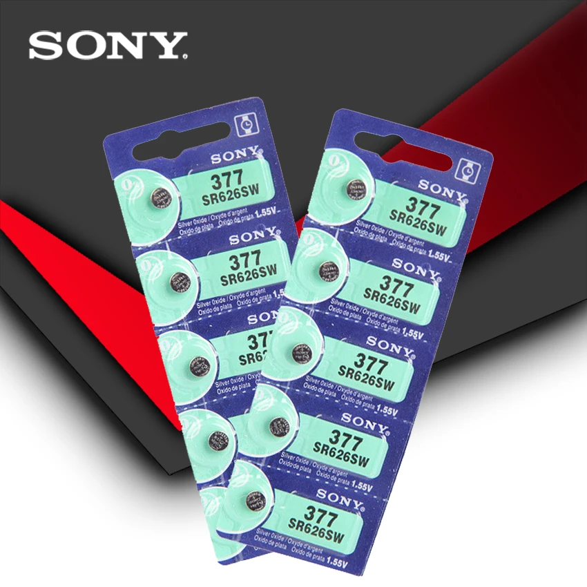 10 шт. Sony 100% оригинальный 377 SR626SW SR626 AG4 1 55 V Серебряный оксид часовая батарея