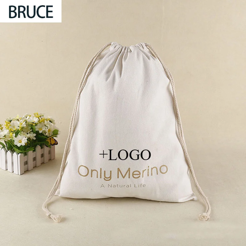 

Custom Logo Natural Cotton Canvas Bag Custom Logo Jewelry Pouch Makeup/Bracelet/Packaging/Wedding/Party/Favor Gift Bag 50PCS