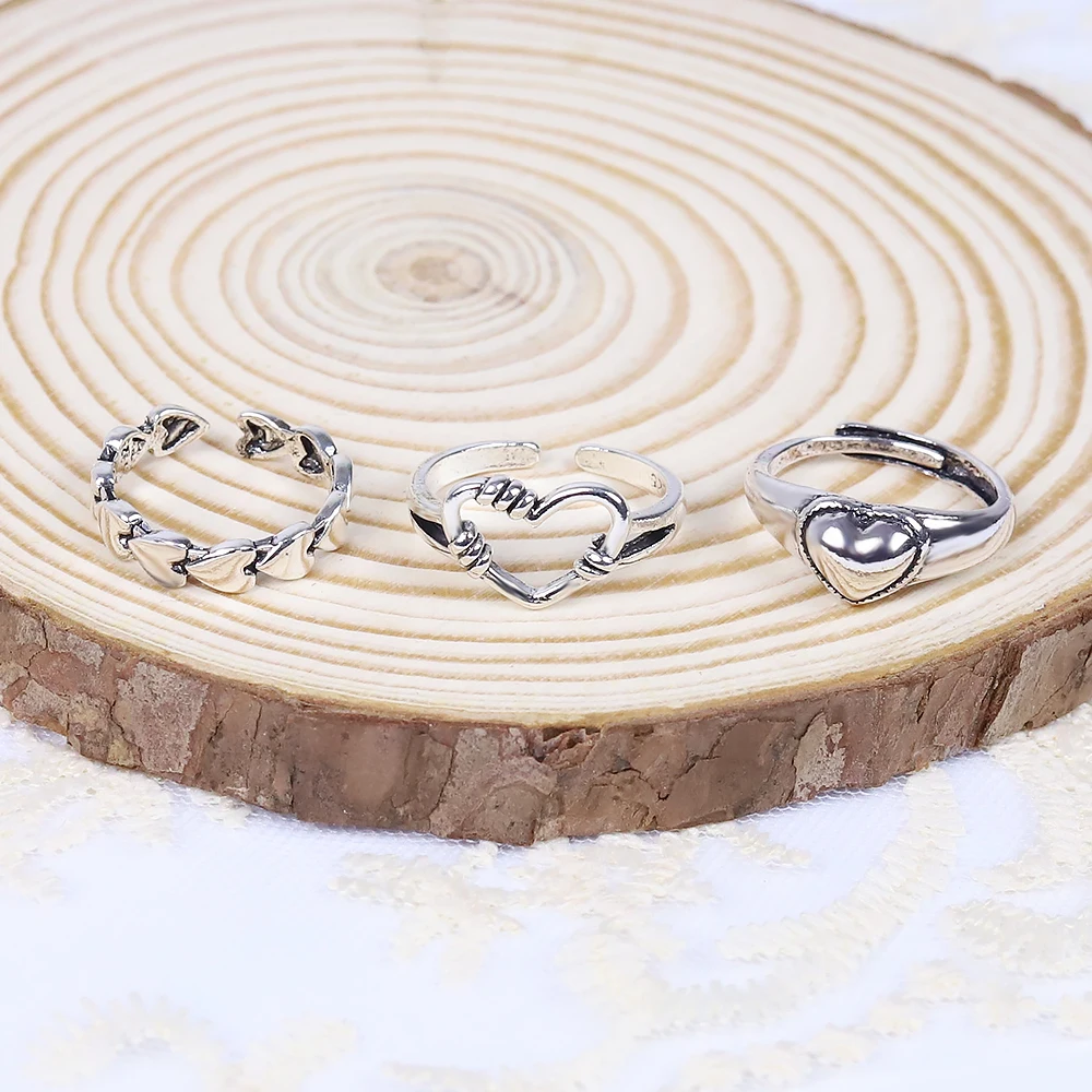 

1PC Fashion Retro Love Ring Personalized Adjustable Opening Heart Shaped Trendy Index Finger Rings Jewelry For Girls