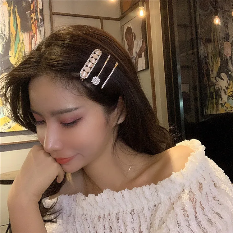 

Zircon Opal Hair Clip Korean Hair Accessories Three-piece Popular Hair Clip Fashion Bangs Clip Word Clip Lady Hair Clip