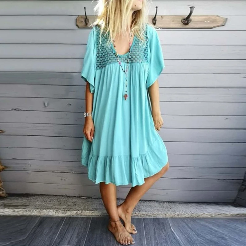 Повседневное женское платье большого размера весна-лето 2020 с круглым вырезом и