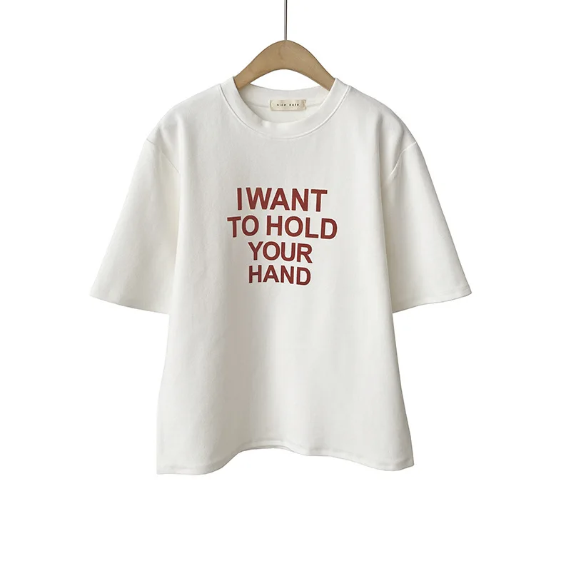 

2021 Women Summer T Shirt Short Sleeve Letter Print Women White Cotton T-Shirts Vintage High Quality Tops For Women Tees Blusa