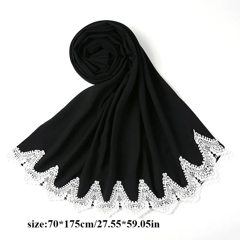 

Pearl Chiffon Turban Gift Lace Scarf Malaysia Fashion Stitching Scarf Chiffon Solid Color Splicing Stitching Scarf