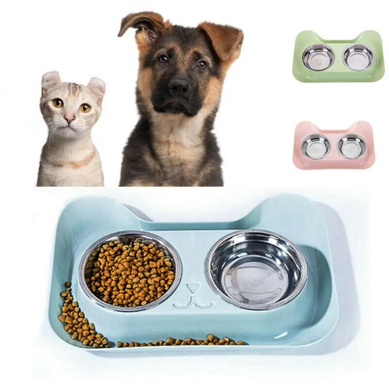 

Durable Double Stainless Steel Dog Cat Bowls with Non-spill & Non-skid Design for Pet Food and Water Elevated Feeding