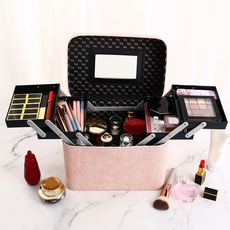 

Cosmetic Case, Suitcase, Travel Storage Box, Large Capacity Wash Bag, Double-Open Cosmetic Case