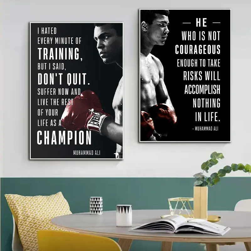 

Muhammad Ali Motivational Quote Poster and Prints Canvas Boxing Sports Art Painting Portrait Picture for Living Room Wall Decor