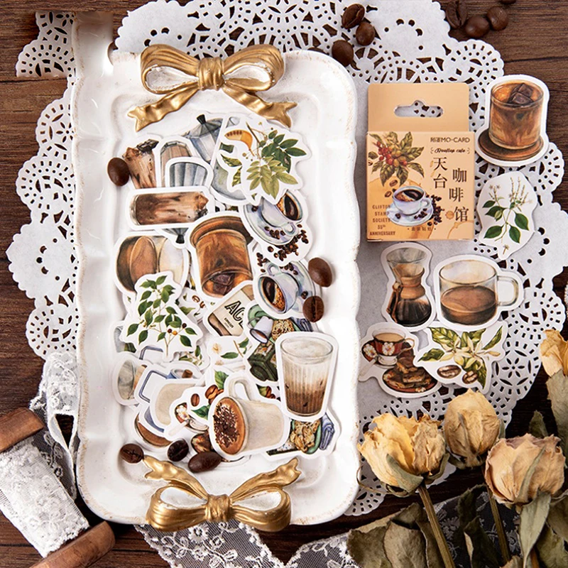 46Pcs/Box Momo vintage Rooftop Coffee sho paper sticker decoration DIY ablum diary scrapbooking label kawaii stationery - купить по