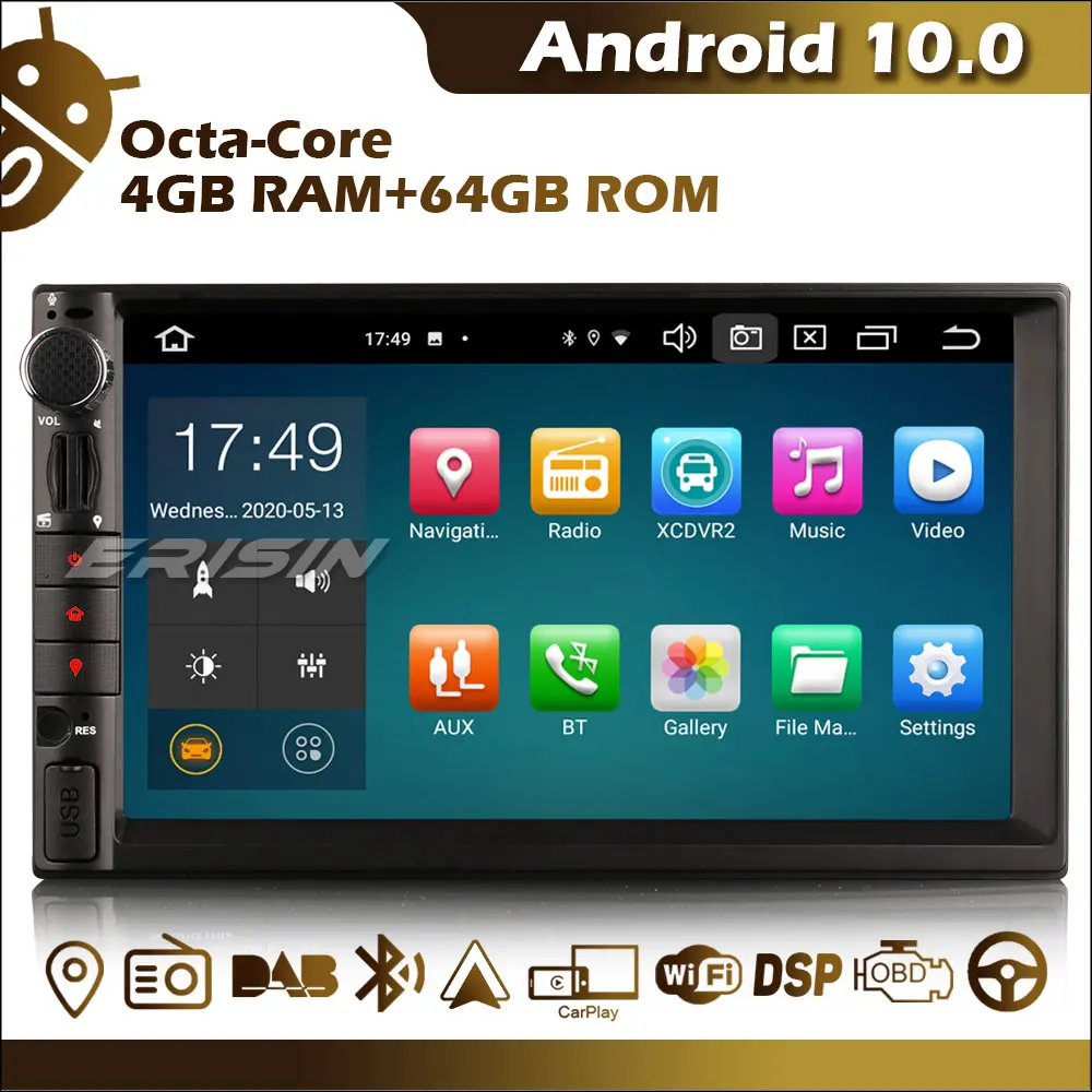 Erisin ES8149U Octa Core Universal 2 Din Android Auto 10 0 CarPlay 7 &quotАвтомагнитола GPS Navi DAB RDS WiFi 4G DVR Bluetooth OBD