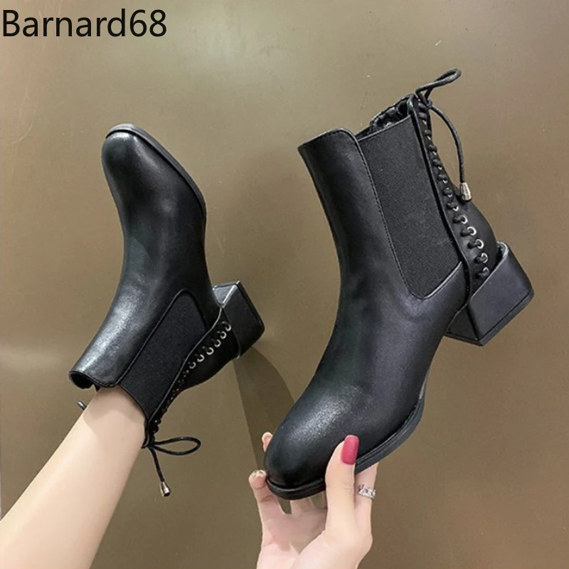 

Зимние теплые короткие ботинки, женские нескользящие и износостойкие ботильоны, женская модная черная эластичная обувь с завязкой сзади дл...