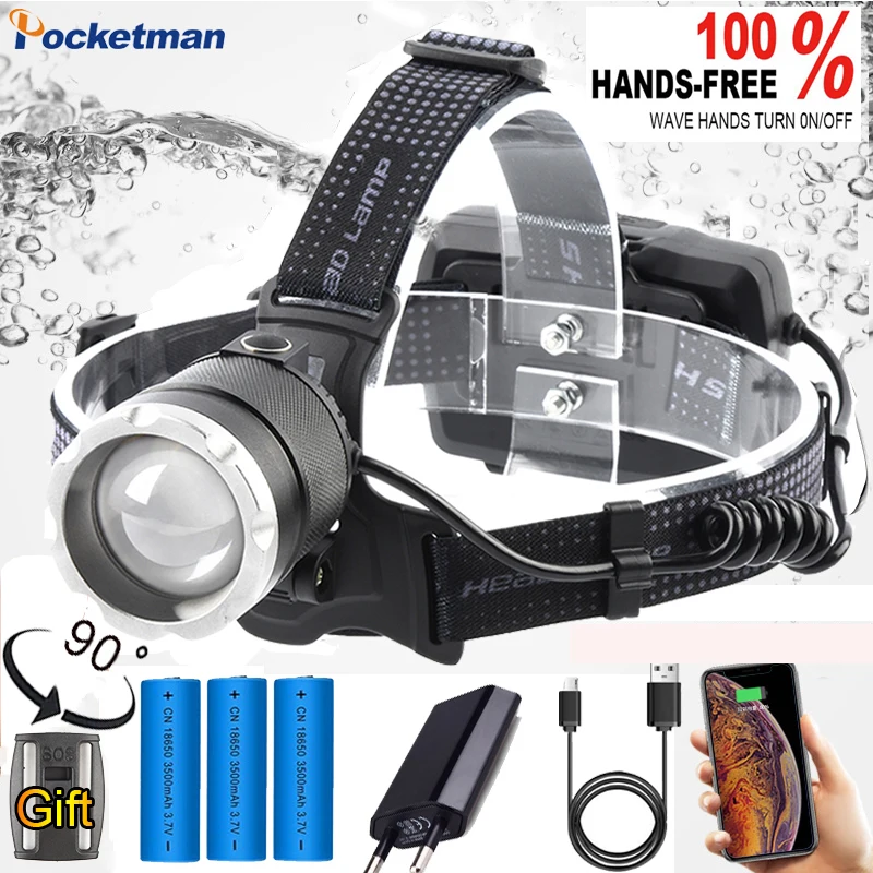 Самый мощный яркий светодиодный налобный фонарь XHP50.2 встроенный с функцией SOS