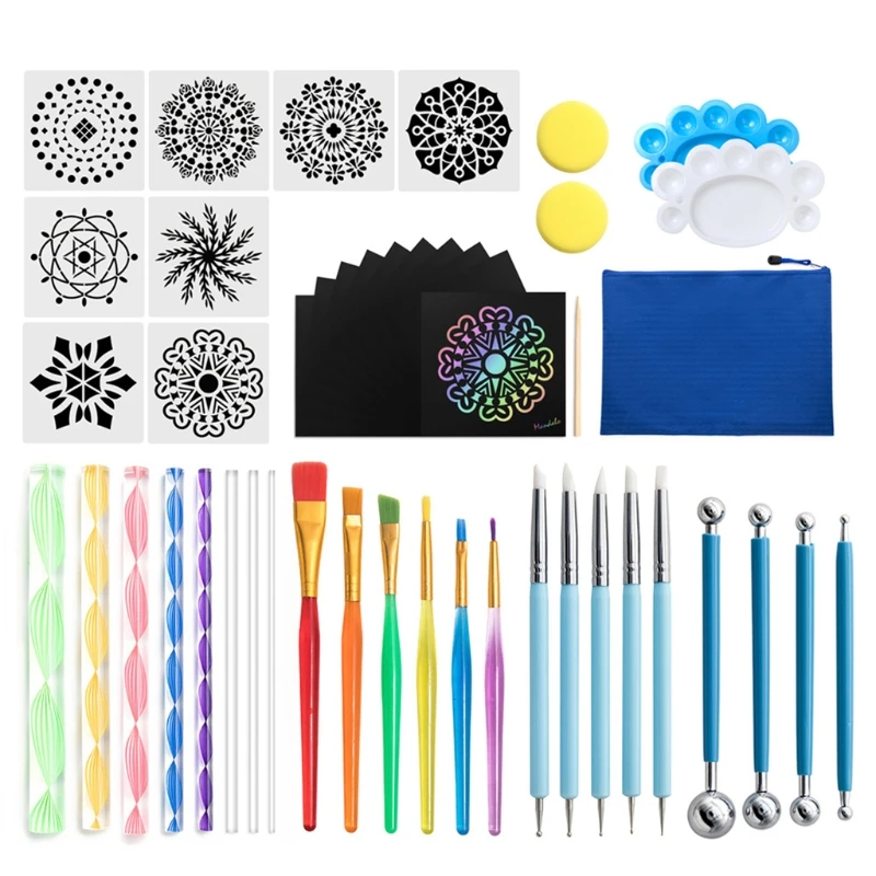 

59pcs Mandala Dotting Tools for Painting Rock Stone Stencil Acrylic Stick Brush