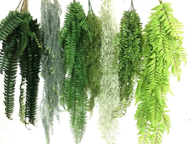 Plantas colgantes de vegetación Artificial, plantas de hierba de helecho colgante, planta de pared verde, seda Artificial, aguja de pino de aire