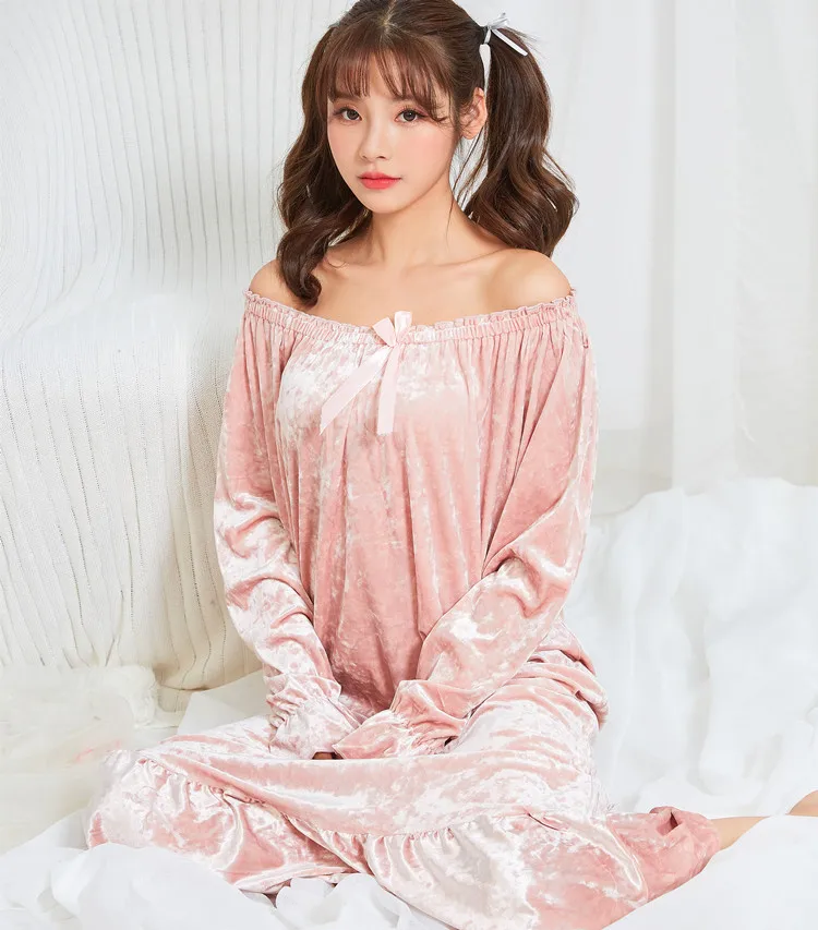 Осенне зимняя Вельветовая ночная рубашка принцессы с длинными рукавами для сна