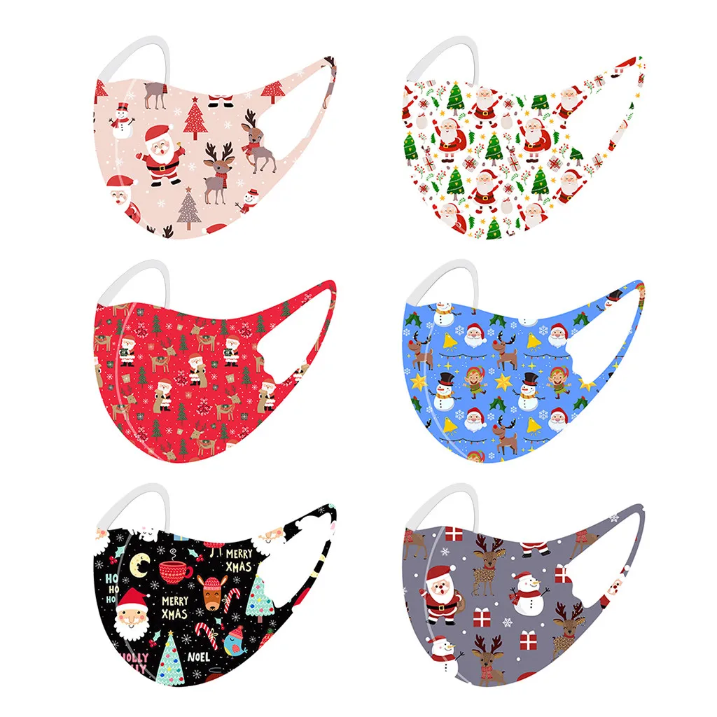 

4/5/6PCS Christmas Masks Kids Face Mask Fashion Lovely Cartoon Print Masque Washable Reusable Mouth Cover Breathable Mascarillas