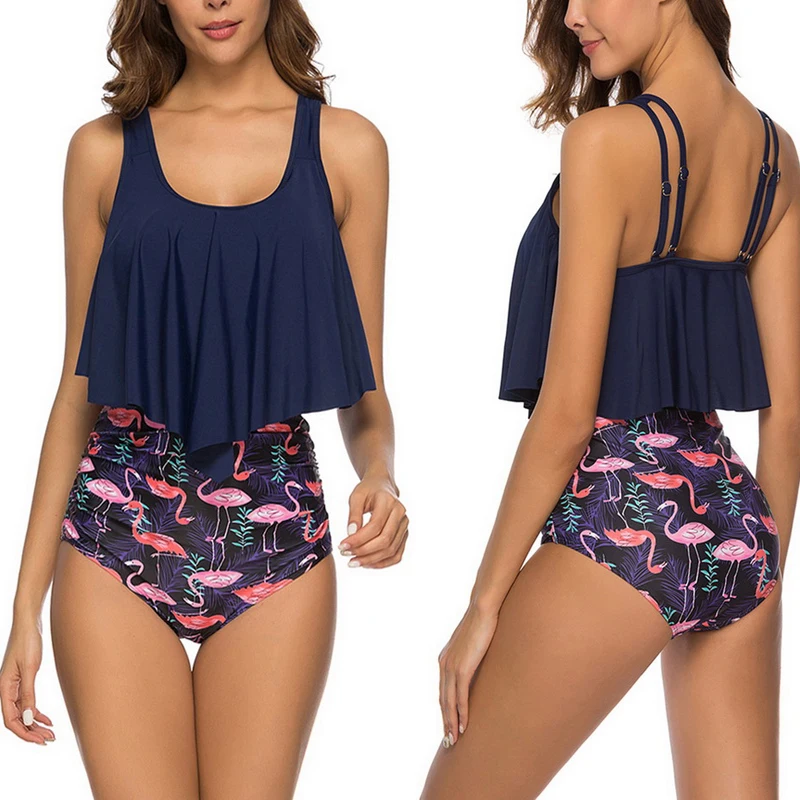 Летний купальник с изображением фламинго пляжные ванный комплект оборками