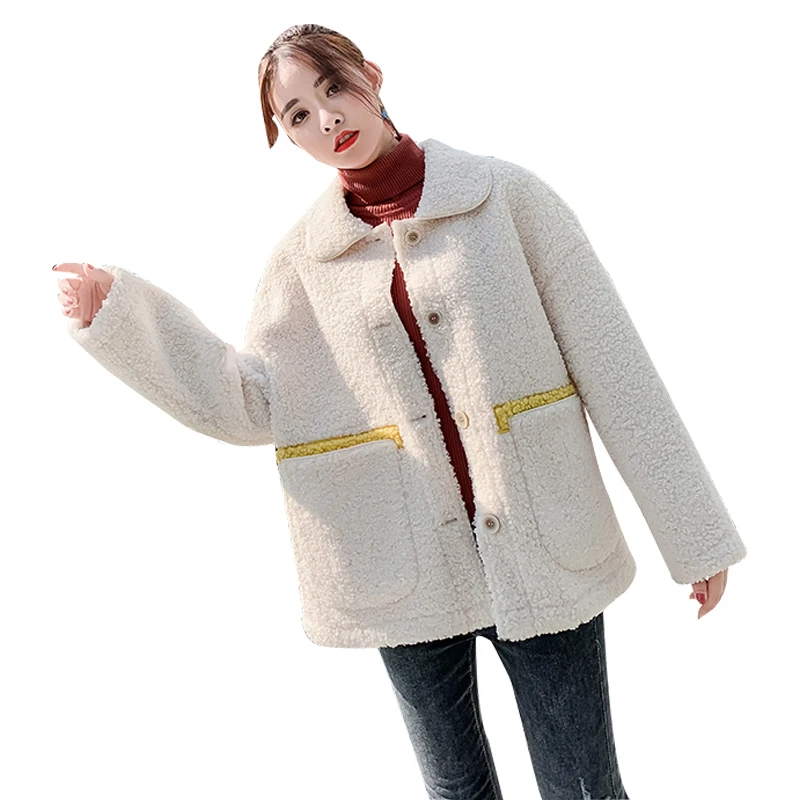 

New Lamb wool coat 2020 Loose Tops Women short winter jacket with Cashmere Outerwear Korean fashion clothing winter warm jacket