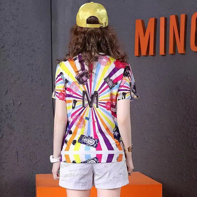 

2020 summer new short sleeve top printed slim fit versatile bottoming shirt fashion crew neck T-shirt women summer wear