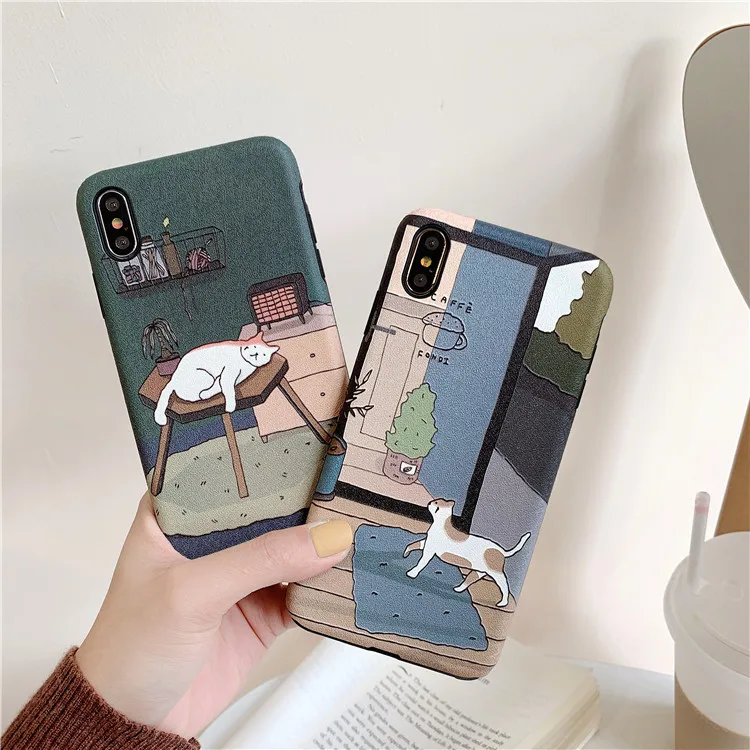 

Retro illustration Cute Japanese Cats Phone Case For iPhone X Xs XR XSmax 11 Pro Max 6 6S 7 8 Puls Case Funny Soft Silicon Cover