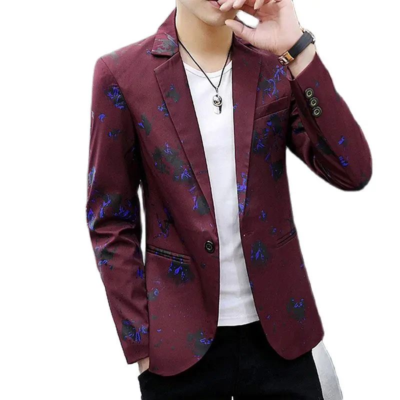 Пиджак мужской приталенный модный белый пиджак с цветами синяя фиолетовая