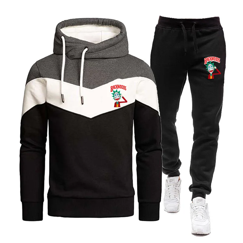 

Fashion color matching sweatpants and hoodie set sportswear men's hooded sweatshirt + pants pullover hooded sportswear set casua