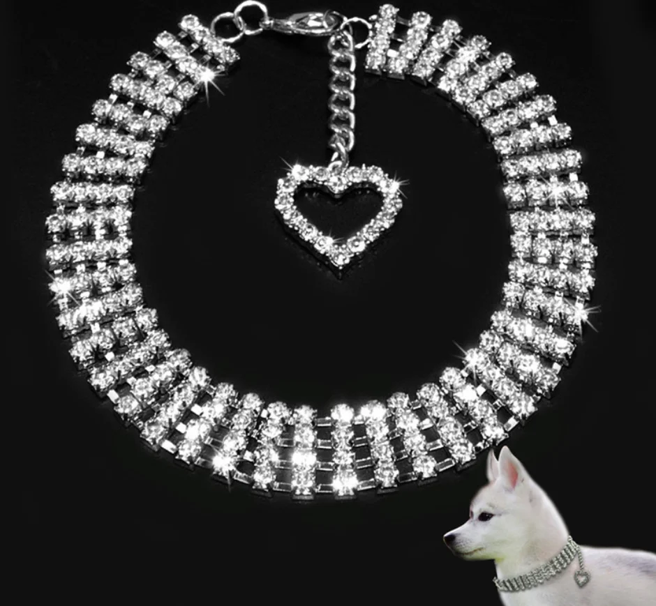 

Pet party Necklace Rhinestone pet collar cat dog chain heart jewelry small dog pet products beauty accessories