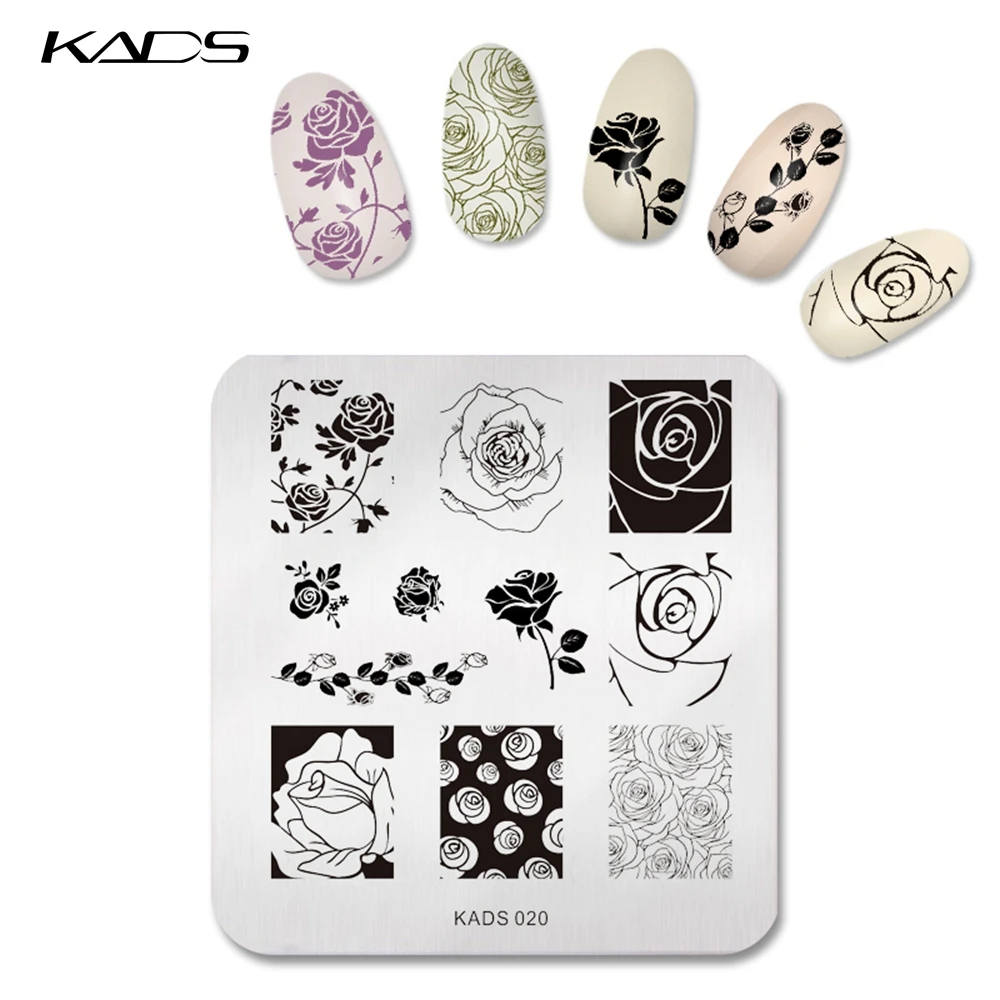 KADS Новые Элегантные пластины для стемпинга с розами дизайна ногтей шаблоны