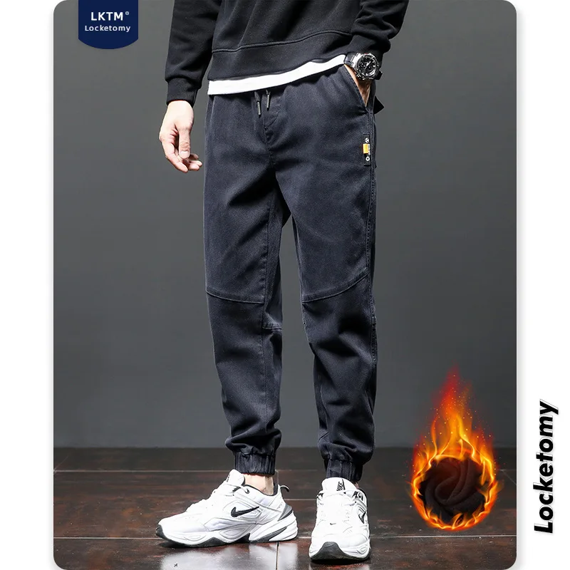 

Men's Casual Pants Plus Velvet Sweatpants Men's Large Size Thick Stretch Stretch Beam Feet Warm Harem Trousers спортивные штаны