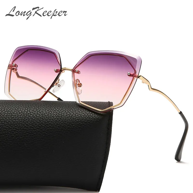 

LongKeeper Rimless Cat Eye Sunglasses Women 2021 Metal Ocean Lens Glasses Vintage Fashion Lady Shades Gafas De Sol Mujer UV400