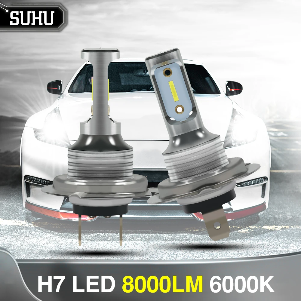 

SUHU 2Pcs H7 LED Car Headlights High Low Beam Conversion Kit Hi/Lo Beam 55W 8000LM 6000K Super Bright Auto Fog Lights Bulbs CSV