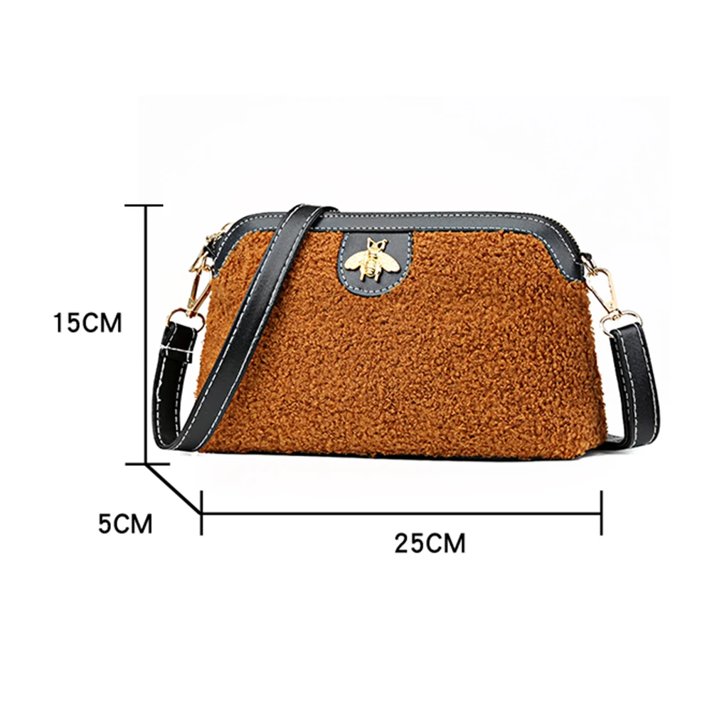 

Casual Women Lamb Fleece Shoulder Messenger Bags Durable Fashion Solid Color Simple Bee Decoration Shell Crossbody Handbags