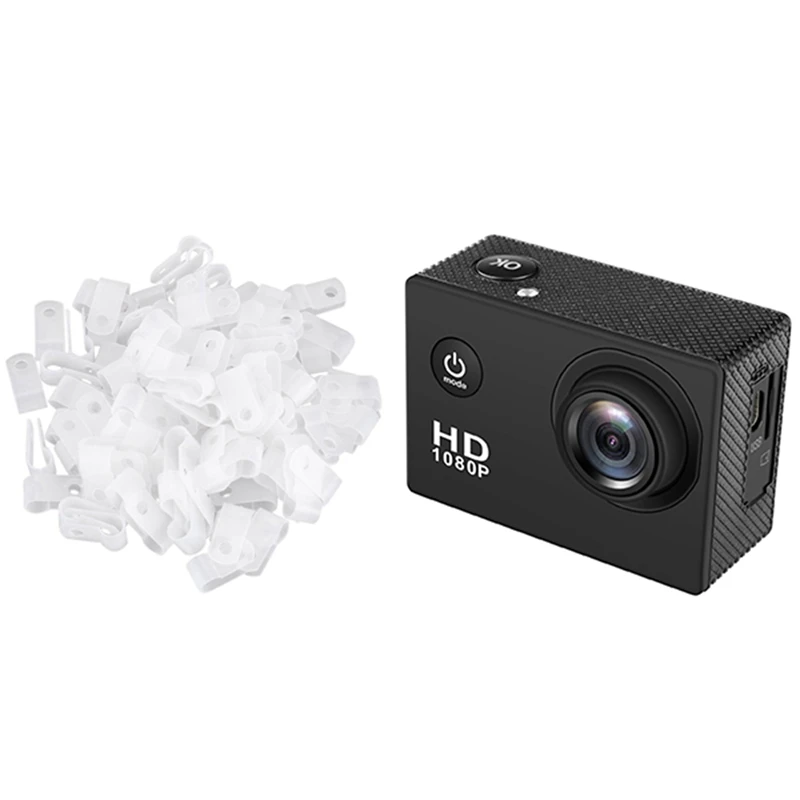 

100 Pcs R Type Fastener Harness 6.4Mm Wire Cable Tube Hose Clip Clamp With Action Camera 1080P Mini Sports Camera