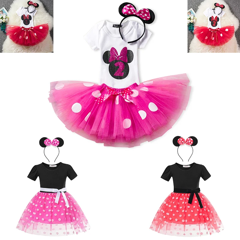 Детское платье-пачка в горошек с принтом Минни | Детская одежда и обувь