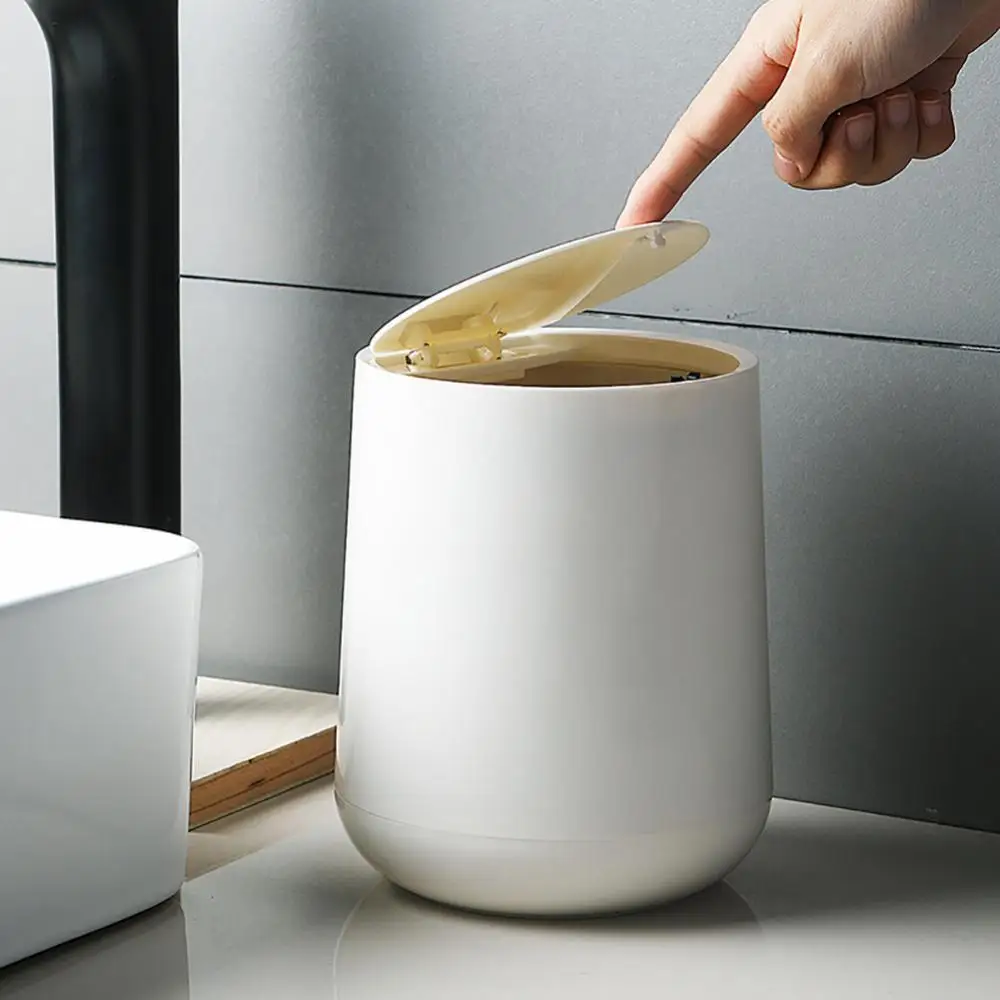 

60% Hot Sales!!! Mini Round Press Lid Trash Can Home Office Desktop Waste Garbage Storage Bin