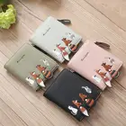 Женский мультяшный кошелек с объемным рисунком лисы, тонкий складной личный кошелек, портмоне, держатель для карт, Дамский кошелек, кожаный мини-кошелек