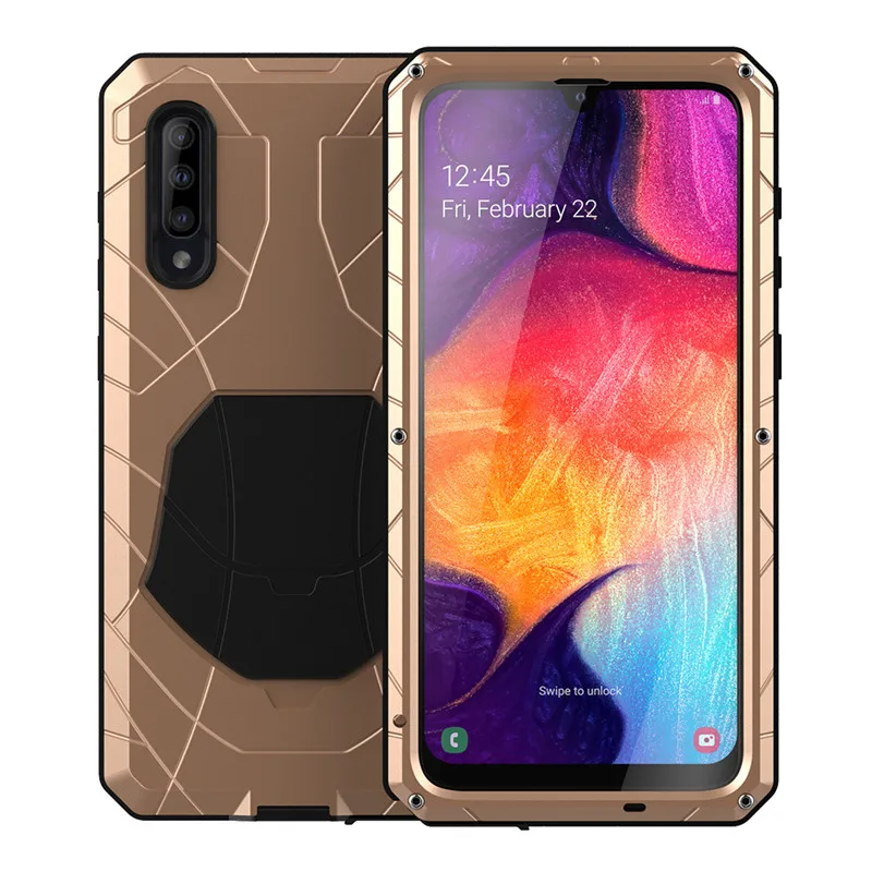 gold Для samsung Galaxy A30s A51 чехол для телефона жесткий алюминиевый металлический Закаленное стекло Защитная крышка для экрана сверхмощная защита A71 крышка - Цвет: gold