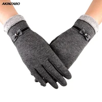 bowknot non inverted velvet thermal gloves female small hair mouth touch screen cycling line cute autumn and winter gloves women
