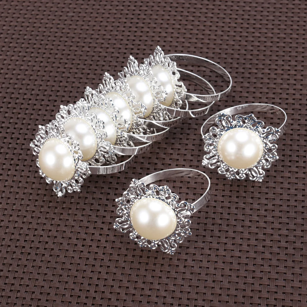 

12pcs Faux Pearl Napkin Ring Serviette Buckle Holder Wedding Party for Table Decor (Beige)